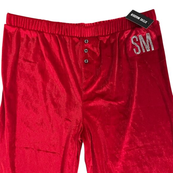 Steve Madden Lounge Pants XL Red Velvet Rhinestone Bling Logo Christmas Pajama's - Picture 3 of 4